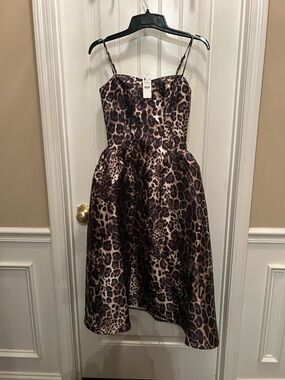 Express Leopard Print Satin Midi Dress in Brown and Black